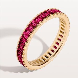 Lab Grown Red Ruby Baguette Eternity Ring